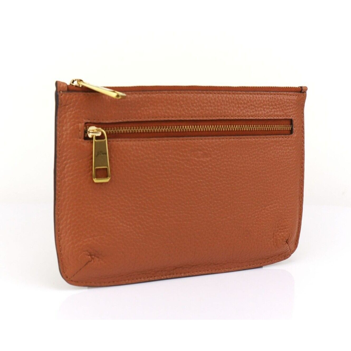 New J Crew Leather Zip Pouch Organizer Saddle
